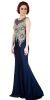 Main image of Boat Neck Fully Embroidered Bodice Long Formal Prom Dress